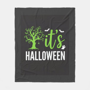 Halloween Kuslig Träd Fladdermöss Vektor Design_1 Fleecefilt