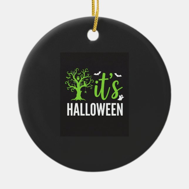 Halloween Kuslig Träd Fladdermöss Vektor Design_1 Julgransprydnad Keramik (Framsidan)