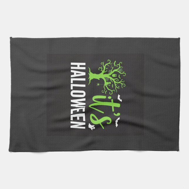 Halloween Kuslig Träd Fladdermöss Vektor Design_1 Kökshandduk (Horisontell)
