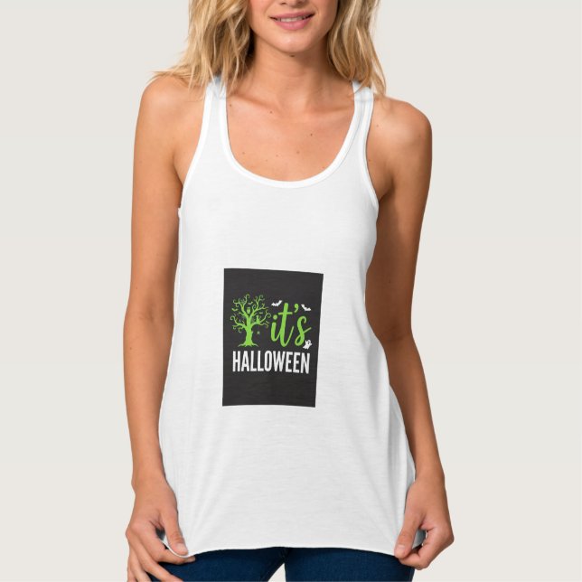 Halloween Kuslig Träd Fladdermöss Vektor Design_1 Linne Med Racerback (Framsida)