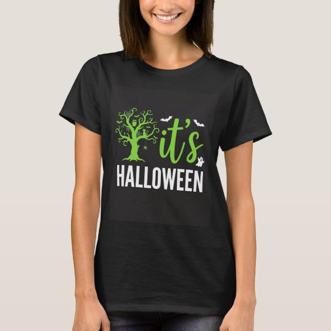 Halloween Kuslig Träd Fladdermöss Vektor Design_1 T Shirt (Framsida)