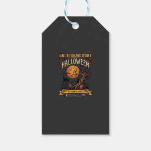 Halloween Kuslig Träd Fullmåne Svart Katt Kyrkogår Presentetikett