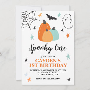 Halloween Kusliga Ettårsfirande Blå Pumpor Inbjudningar