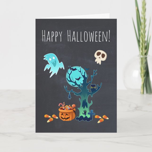 Halloween Kusliga Läskiga Spöken Fladdermöss Döska Kort (Framsida)