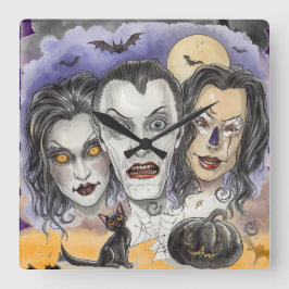 Halloween, Kusliga Skrattande Masker, Svart Katt T Fyrkantig Klocka