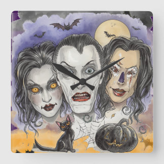 Halloween, Kusliga Skrattande Masker, Svart Katt T Fyrkantig Klocka