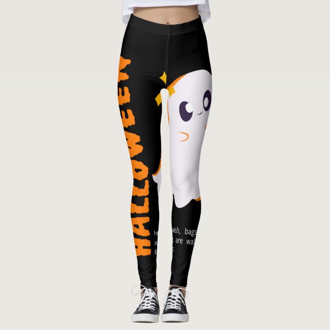 Halloween Kusliga Spökstrumpbyxor - Orange och Sva Leggings (Framsida)