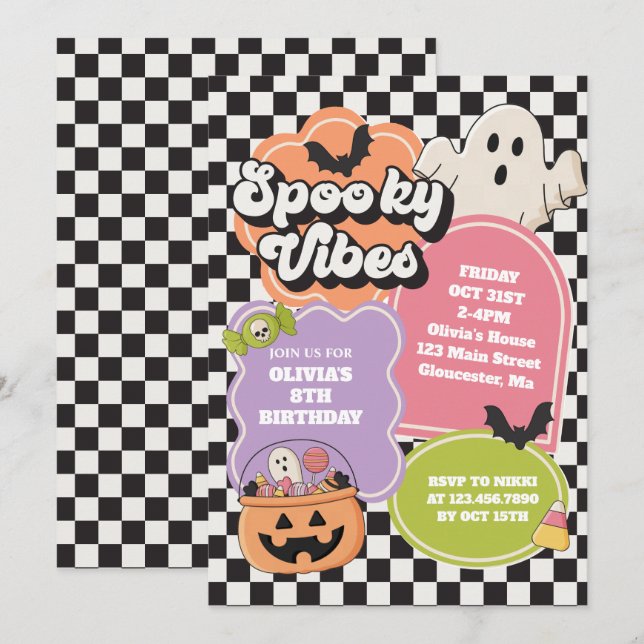 Halloween Kusliga Vibbar Födelsedag Inbjudningar (Fram/baksida)