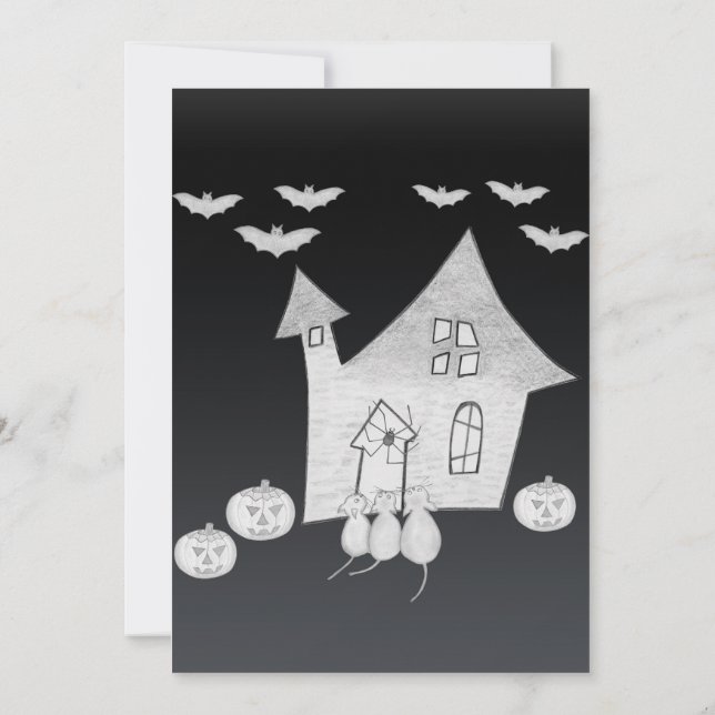 Halloween kväll med Haunted House, Fladdermus, Pum Inbjudningar (Baksida)