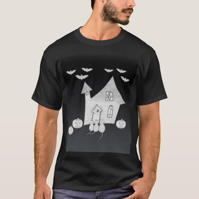 Halloween kväll med Haunted House, Fladdermus, Pum T Shirt (Framsida)