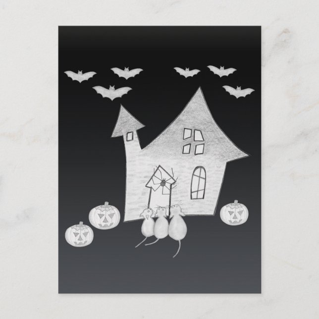 Halloween kväll med Haunted House, Fladdermus, Pum Vykort (Framsida)