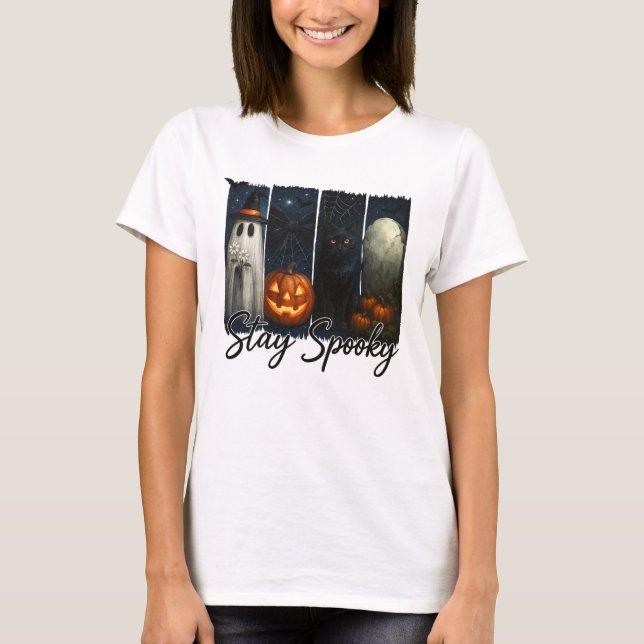 Halloween-kvar Spooky Black Cat T Shirt (Framsida)
