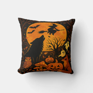 Halloween Kvast Flygande Häxa och Måne Kastkudde Kudde