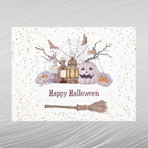 Halloween Kvast Pumpa Spindelnät Lykta Helg Vykort