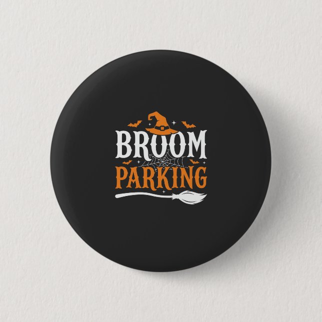 Halloween Kvastsparkering Häxa Hatt Grafik Knapp (Framsida)