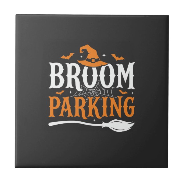 Halloween Kvastsparkering Häxhatt Grafik Kakelplatta (Framsidan)