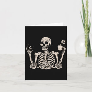 Halloween Kvinnor Män Roligt Skelett Dricker Kaffe Kort