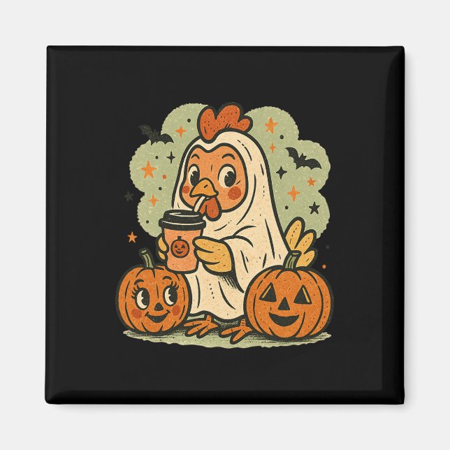 Halloween Kyckling Spök Kostym Retro Tee Tupp  Magnet (Framsidan)