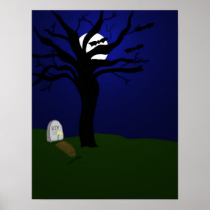 Halloween kyrkogård med fladdermöss poster