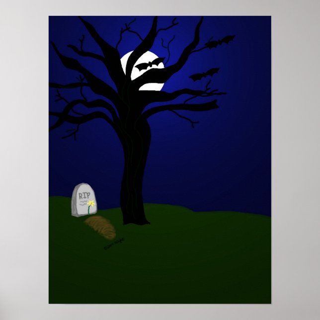 Halloween-kyrkogård med fladdermus poster (Framsidan)