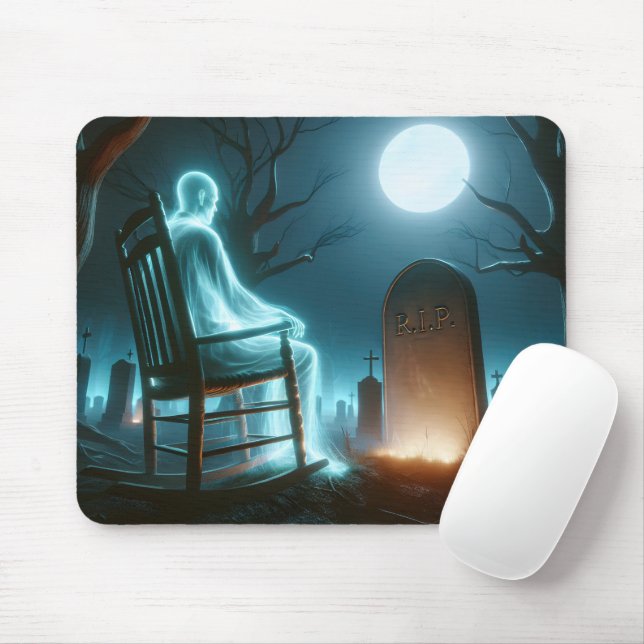 Halloween kyrkogård med mans spöke musmatta (Med mus)