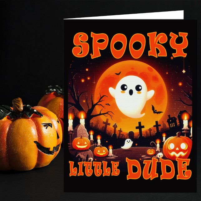 Halloween-kyrkogård med söt Ghost och jätten måne Tack Kort (Skapare uppladdad)