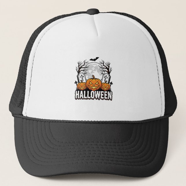 Halloween Kyrkogård Pumpa Vintage Gravyr Desi Keps (Framsida)