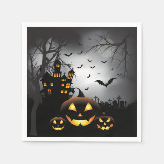 Halloween-kyrkoscener pumpa hemsökt hus pappersservett