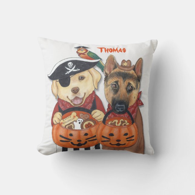 Halloween labb, herde och papegoja i dräkter kudde (Framsida)