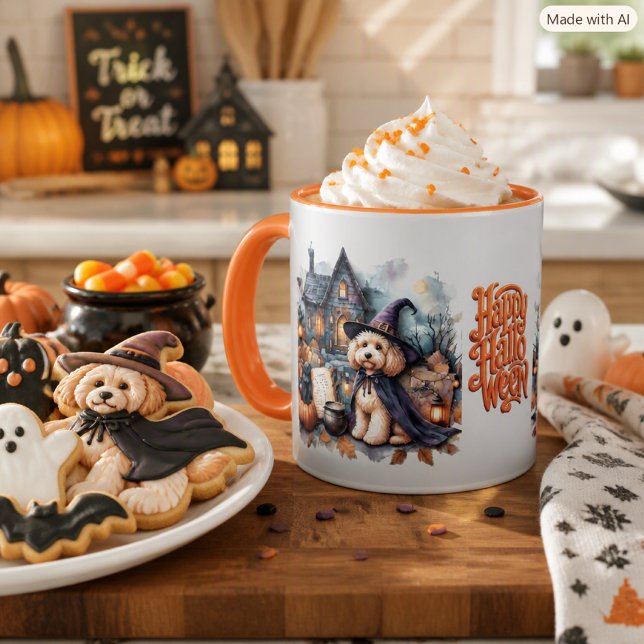 Halloween Labradoodle Hund & Katt Holiday Combo Mugg (Skapare uppladdad)