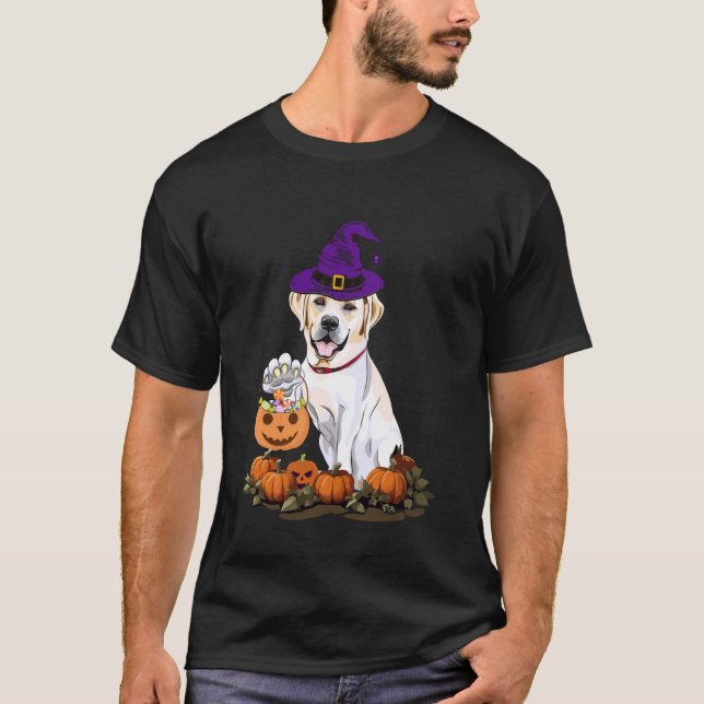 Halloween Labrador Häxa T Shirt (Framsida)