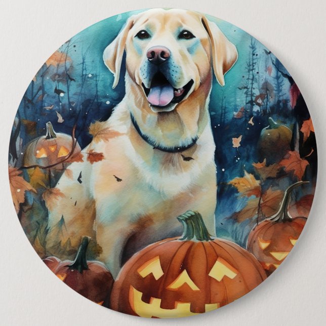 Halloween Labrador Med Pumpa Skrämmande Knapp (Framsida)