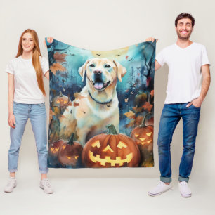 Halloween Labrador med pumpor Fleecefilt