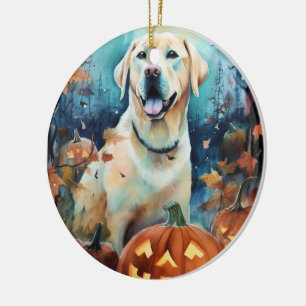 Halloween Labrador med pumpor Julgransprydnad Keramik