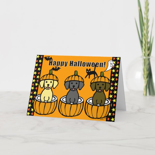 Halloween Labrador Puppies och Pumpkins Kort (Framsida)