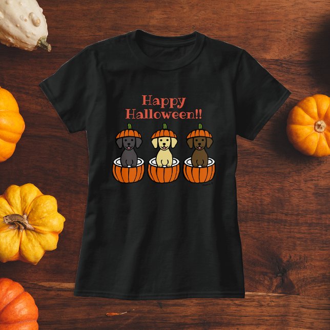 Halloween Labrador Puppies och Pumpkins T Shirt (Happy Halloween Labrador Puppies T-shirt for Labrador Owners.  Cute Labrador Cartoon Design.)