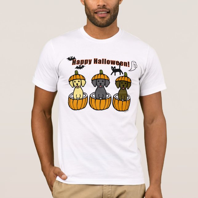 Halloween Labrador Puppies och Pumpkins Tee Shirt (Framsida)