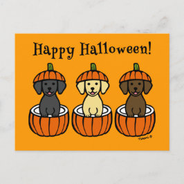 Halloween Labrador Puppies och Pumpkins Vykort
