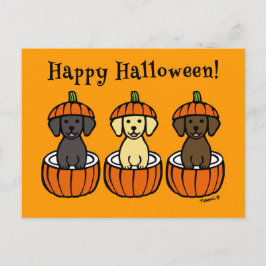 Halloween Labrador Puppies och Pumpkins Vykort