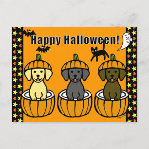 Halloween Labrador Puppies och Pumpkins Vykort