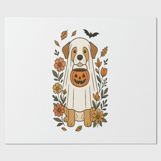 Halloween Labrador Retriever Blommor Presentpapper (Platt)