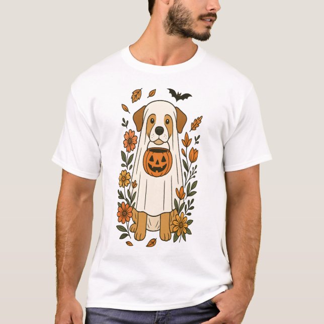 Halloween Labrador Retriever Blommor T Shirt (Framsida)