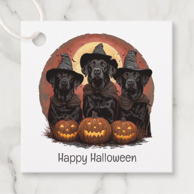 Halloween Labrador Retriever Hundar Witch Hats Gåvor Etiketter (Framsida)