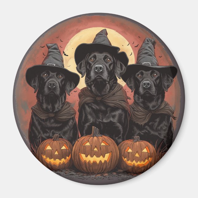 Halloween Labrador Retriever Hundar Witch Hats Magnet (Framsidan)