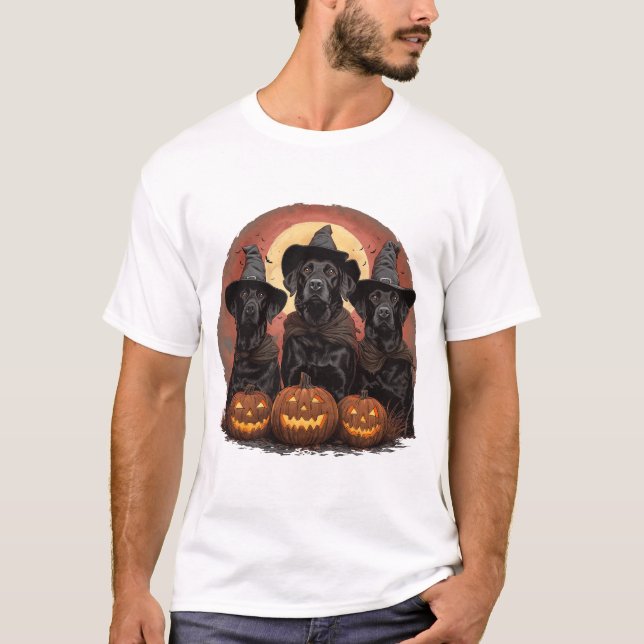 Halloween Labrador Retriever Hundar Witch Hats T Shirt (Framsida)