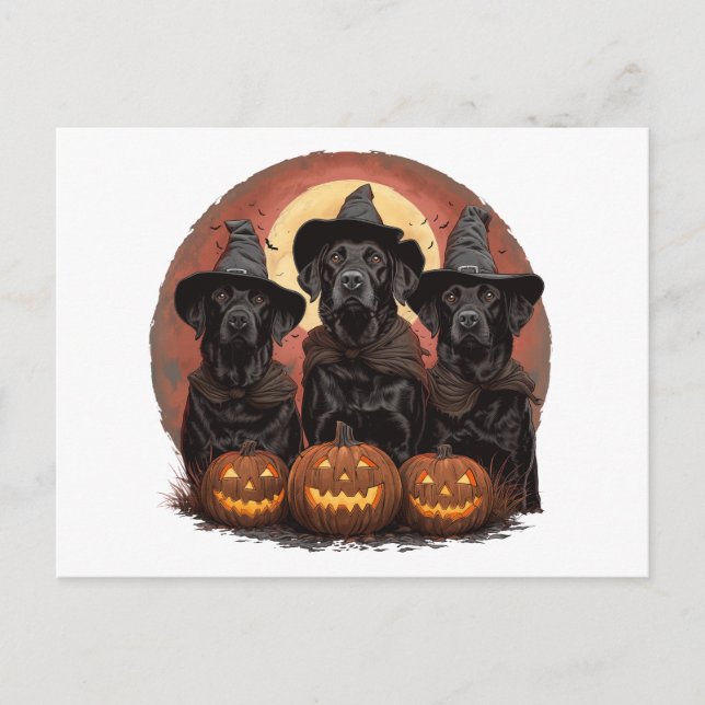 Halloween Labrador Retriever Hundar Witch Hats Vykort (Framsida)