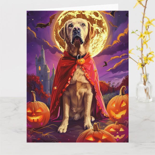 Halloween Labrador Vampire Pumpkins Scary Kort (Gul blomma)