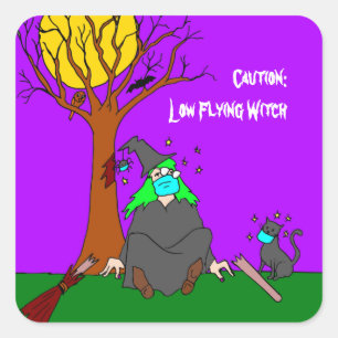 Halloween lågflygande Witch Fyrkantigt Klistermärke