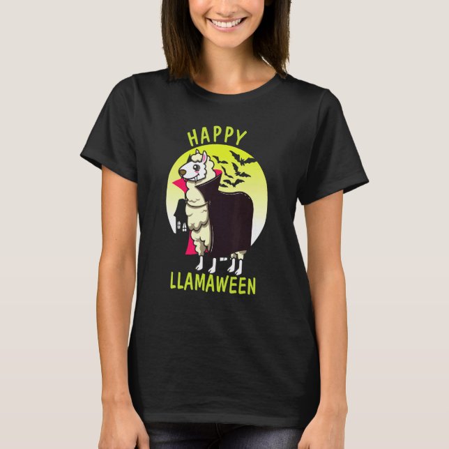 Halloween Lama Glad Llamaween T Shirt (Framsida)
