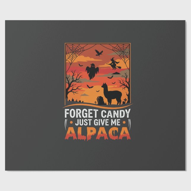 Halloween Lama Glöm Godis Kuslig Vektor Design Presentpapper (Platt)